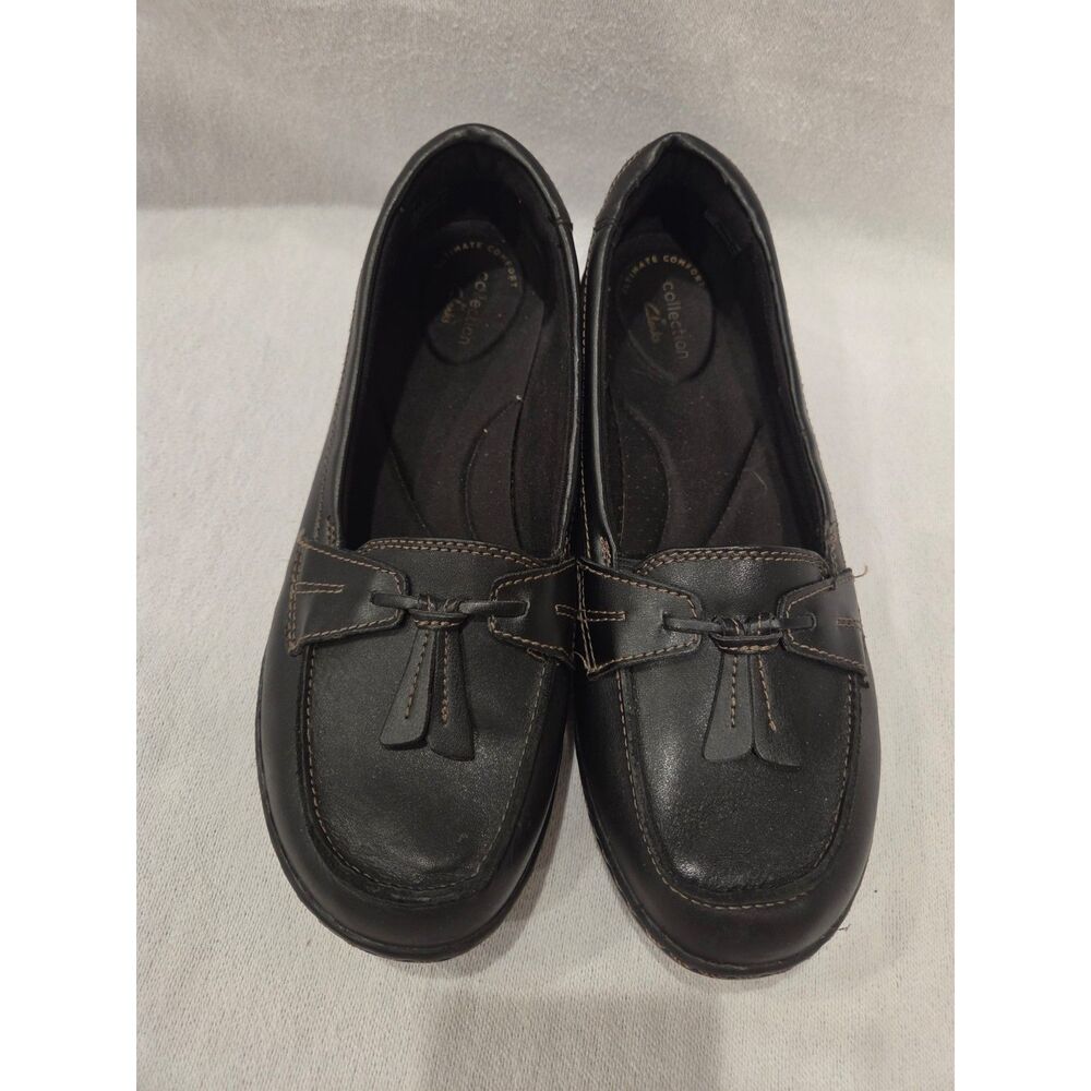 Clarks Women's Ashland Bubble Black Leather Tassel Loafers Size 9.5 - Picture 6 of 8